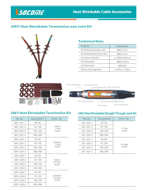 24kv Heat Shrinkable Cable Joint Termination Kit for Power Cable