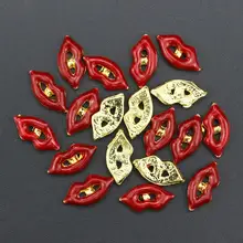 10 Pcs Glitter Gold Red Lips 3D Rhinestones For Nail Art Decorations On Gel Polish DIY