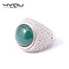 Middle-aged and old jewelry unique retro design green agate ring stainless steel ring to send parents gifts