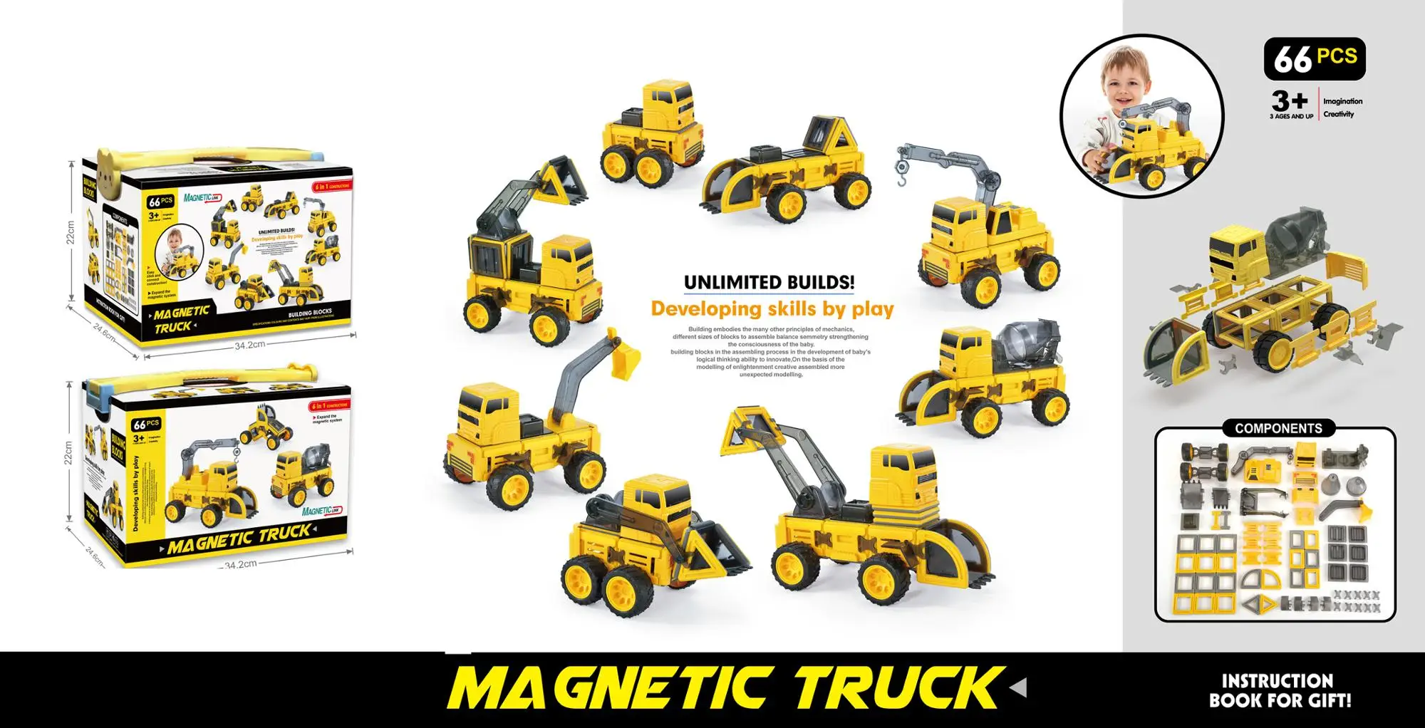 HS206082, Huwsin Toys, Magnetic truck set,magic building block for kids