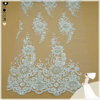 Wedding Dress Material Lace Bling Bling Sequins Beaded Bridal