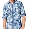 NaLu-1112 new fashion short sleeves printed acid washed casual light blue denim shirt men