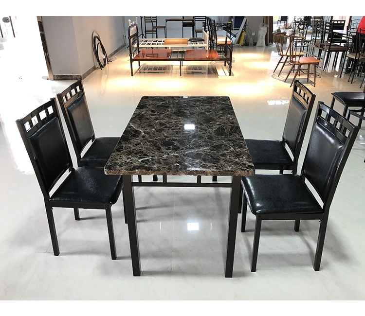 Comfortable 5-Piece Kitchen Dining Table Set with Faux Marble top and Cushion Chairs for Dining Room Furniture