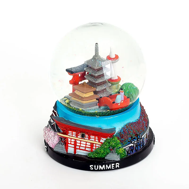 Japan Souvenirs Hand Painting Resin Snow Globe With Four Seasons Scenery Base 65mm Tower Shape