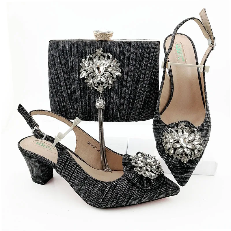 Low Heel Women Party Shoes Bag Set Flat 