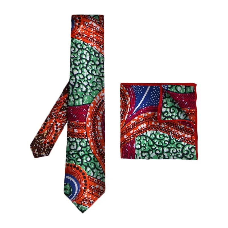2018 African Print Tie+handkerchief Men Bohemia African 100 Cotton