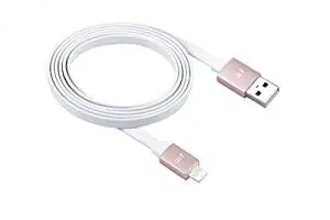 Just Mobile AluCable Flat with 2.4A High Speed Aluminum Lightning Connector for iPhones, iPads, and iPods, White/Rose Gold (DC-268RG)