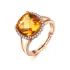 2015 New design gemstone jewelry cushion chessboard crystal citrine natural quartz adjustable ring for women