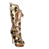 Boots Sexy Women brand name boots Over Knee Peep toe Gold Silver Slouchy Stiletto Boot Thigh High Dress Party Bootie
