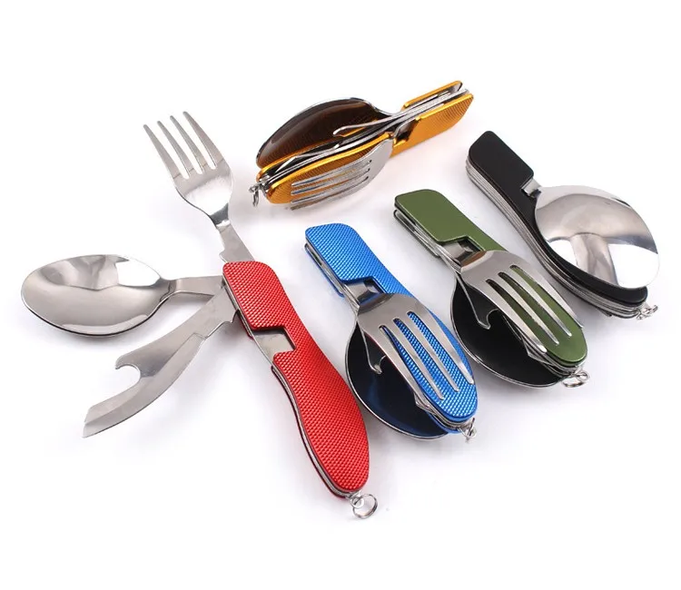 4 In 1 Portable Folding Knife Fork Spoon Combined Multifunctional