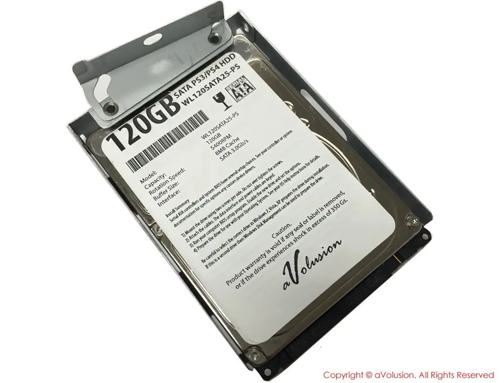 Avolusion 120GB 2.5" SATA (PS3) Playstation3 Hard Drive (PS3 Fat, PS3 Slim, PS3 Super Slim CECH-400x Series) + HDD Mounting Bracket - 2 Years Warranty