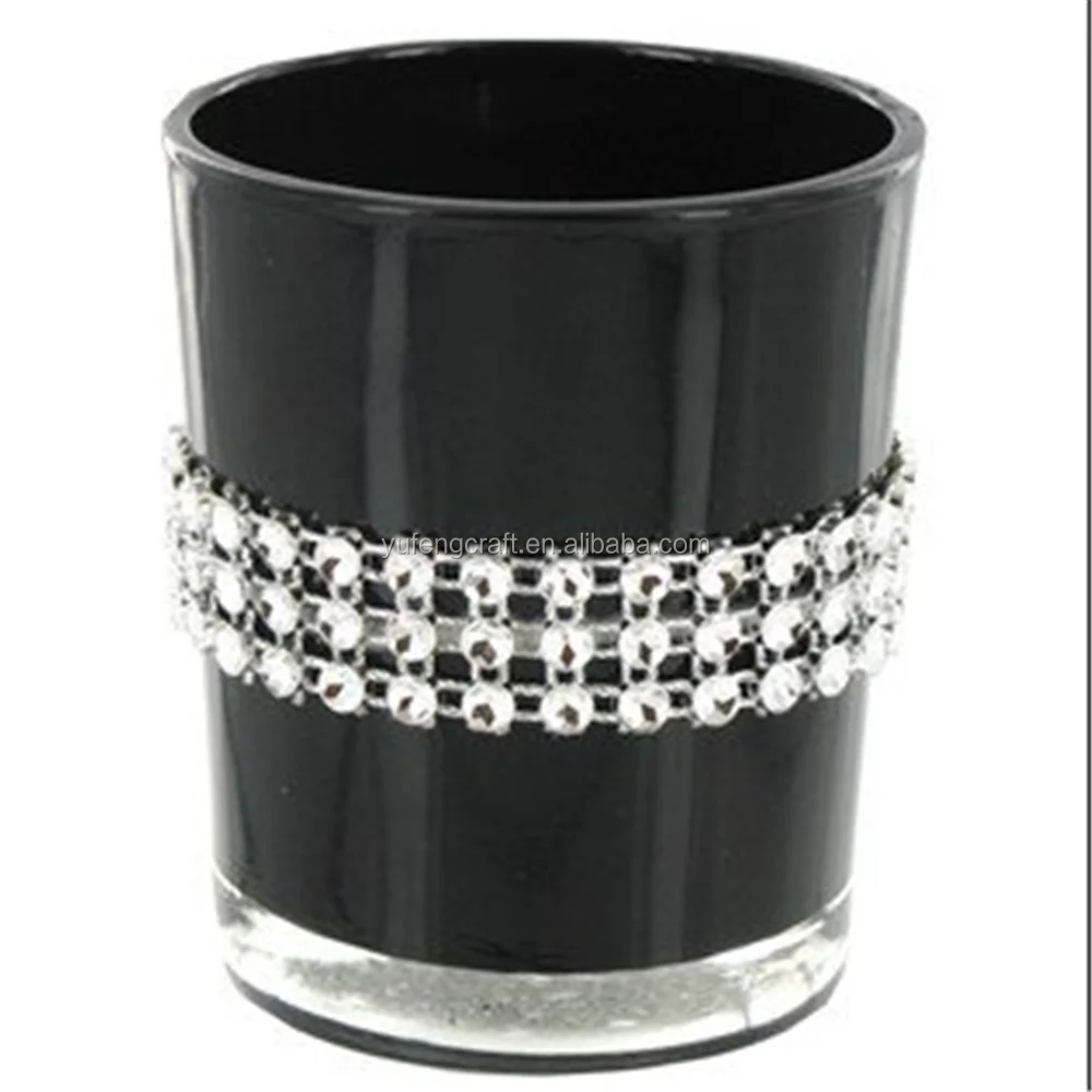 Zwart& wit glas kandelaars met diamanten bekleding glas votief ...