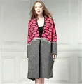 European Women Mohair Knitted Cardigans Coat 2015 Autumn Winter Patchwork Sweaters 3 4 Sleeve Plus Size