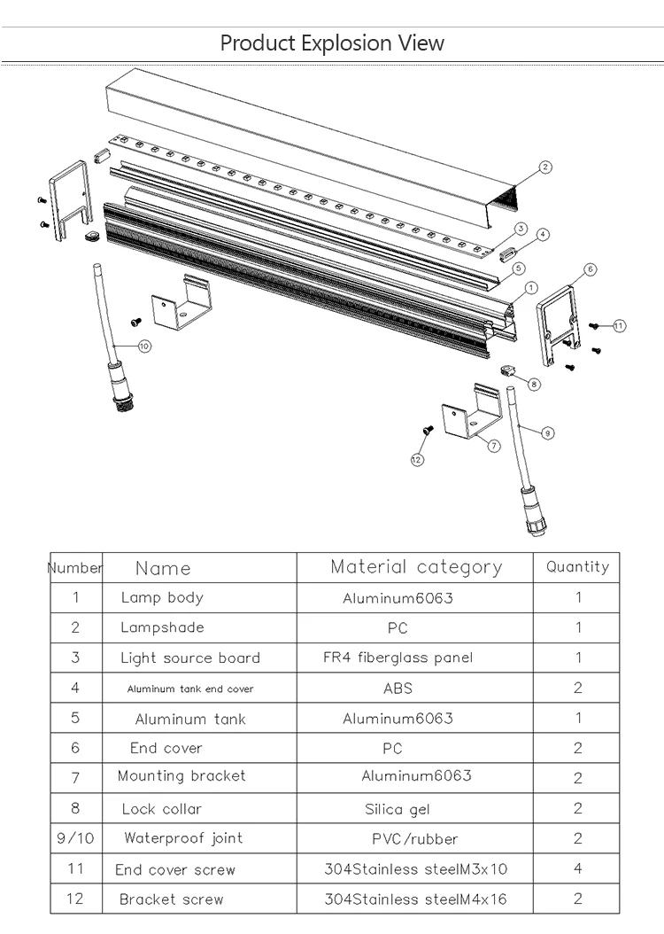 Waterproof outdoor ip65 led linear light 3d dmx rgb 0.5A / 24VDC 6W 10W 12W led digital desire tube