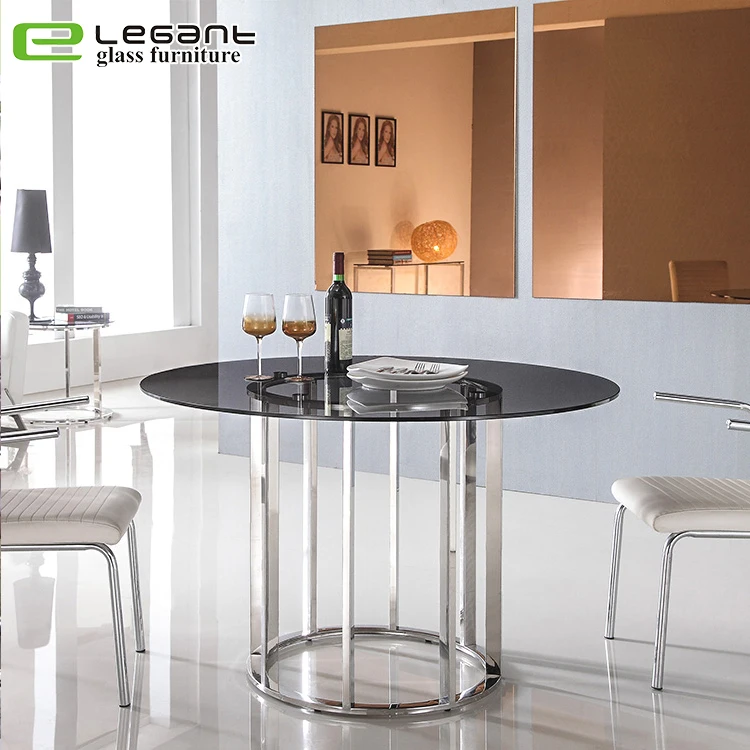 Modern Round Grey Glass Top Dining Table