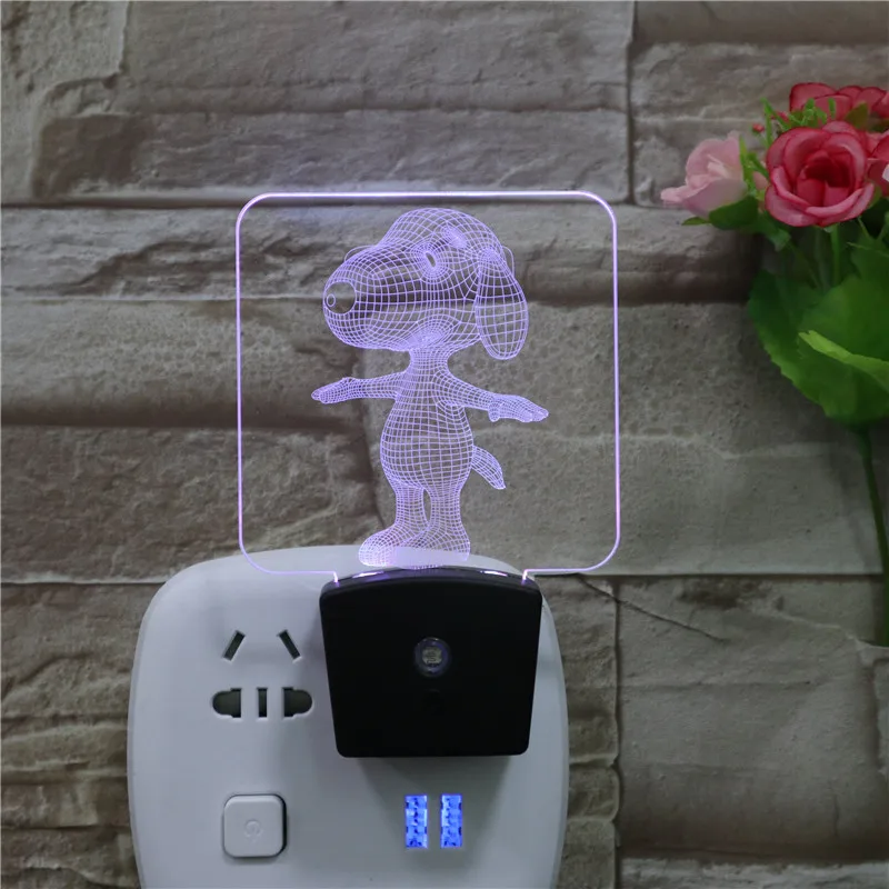 Baby Kid Children Sleeping Lovely Pet Dog Shape LED Night Light Plug In Colour Automatic Bedroom Decor Wall Socket Lamp