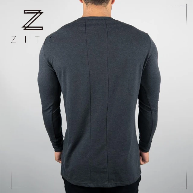 Cotton Spandex Gym Fitness Clothing Mens Long Sleeve Shirts With Back
