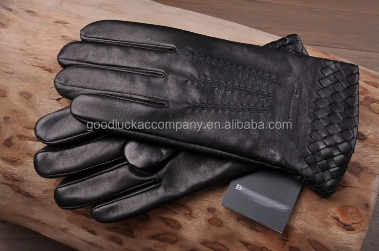Cutomized leather gloves for men with weaving on the cuff