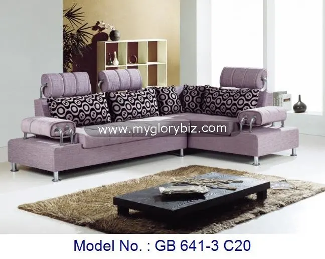 Stylish L Shape Corner Sectional Sofa Set With Pale Purple Color Living Room Furniture Modern Earance Designs
