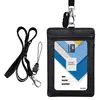Hot selling Black PU Leather work ID Badge Card Holder with lanyard