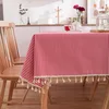Custom Pink Tablecloth Daisy Printing Pastoral Cotton Linen Tablecloth With Fringed Lace