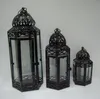 set of 3 bronze moroccan style metal iron candle lantern with clear glass
