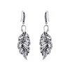 ed00106c Gothic Jewelry Leaf Crystal Dangle Earings Antique Jewelry Silver