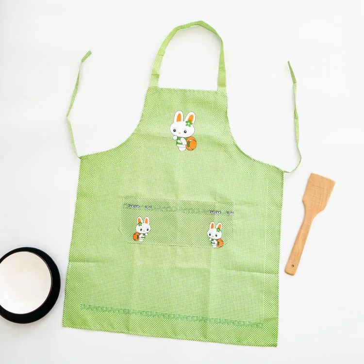100% 聚酯儿童围裙绿色卡通兔子围裙为孩子