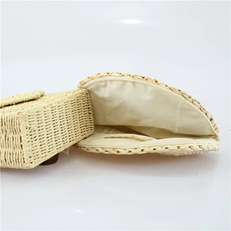 Holiday Woven Fan Shaped Bag Straw Hand Bag Women Half Round Clutch Bag