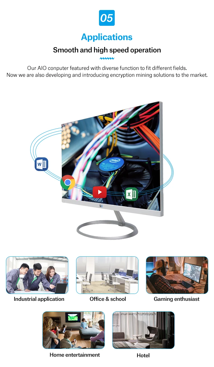 Dr.D 250nits typical brightness 21.5 Inch all in one touch desktop computer 4k