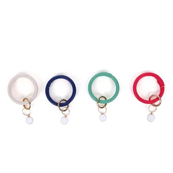 Wholesale Monogram Leather O Key Ring Custom Circle Bracelet Wristlet Keychain - Buy Bracelet ...