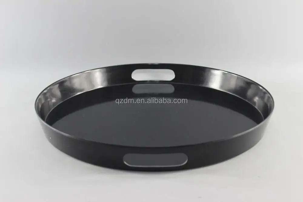 15" Melamine Round Tray , Black Round Tary