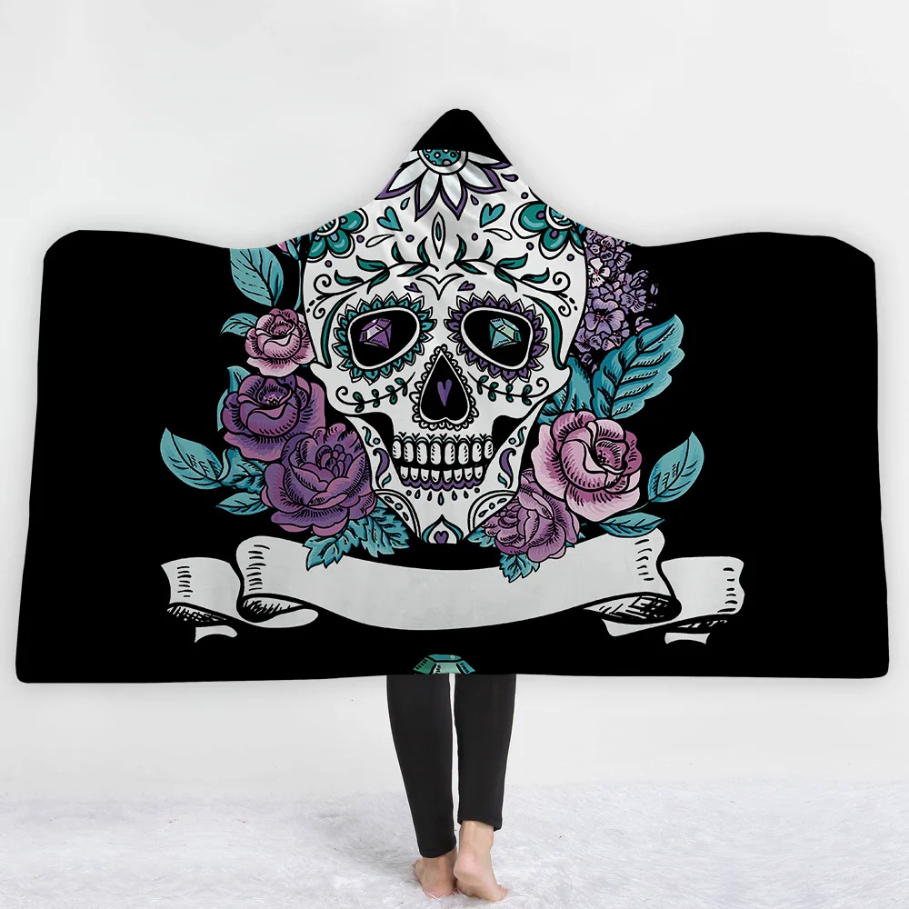Warm, thick and personal halloween decorate gift christmas double layer blanket skull hat