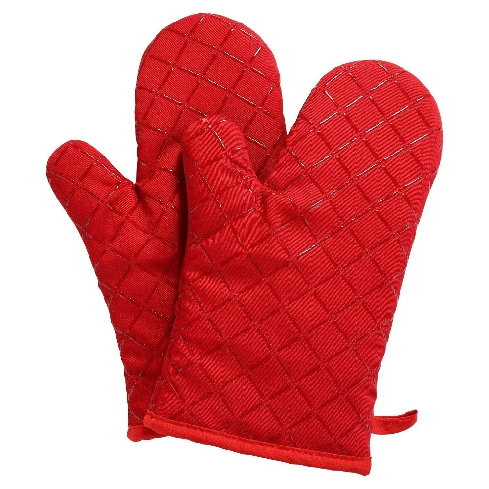 
Wholesale Red Non-Slip Heat-Resistant Silicone Kitchen Cooking Lattice Double Oven Gloves 