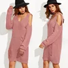 F10446A european style Amazon hot sale off shoulder knit sweater pullover long dress sweater for ladies