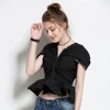 Europe women summer new fashion zip up cape sleeves crop tops