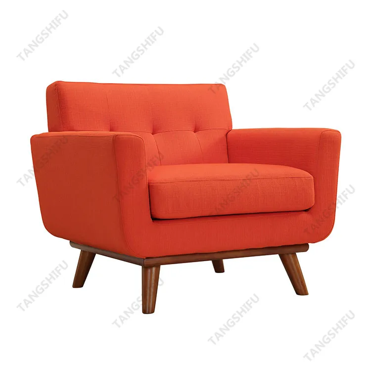Home Furniture Cherry Rubber Wood Legs Unique Armchair Atomic Red