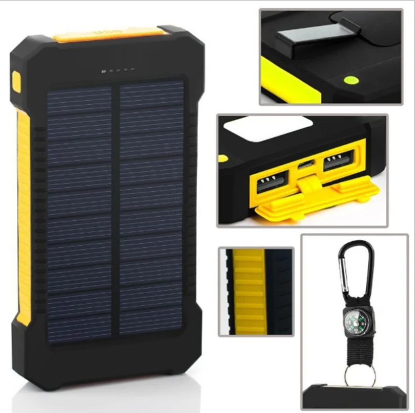 10000 mAh Portable Emergency RoHS Solar Charger Power bank with Camping Light 10000 mAh Rohs Solar Cell Phone Charger