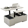 New design simple Multifunctional folding lift top coffee table with storage wood foldable coffee table to dining table