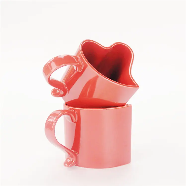 Red full glazed coffee& tea fine appearance heart shape ceramic couple mug