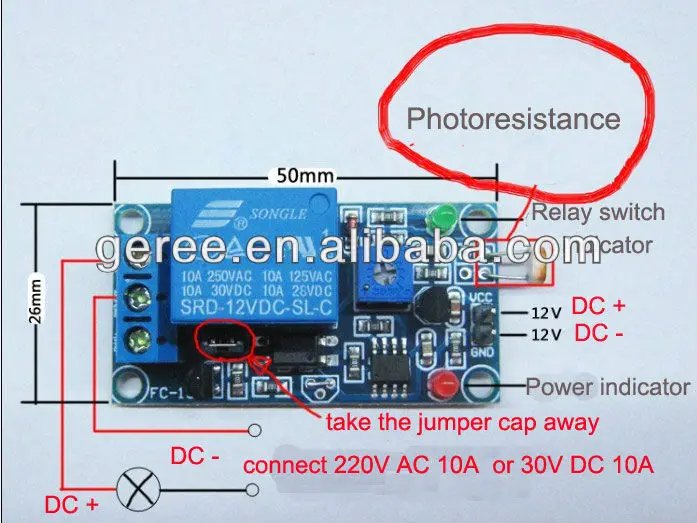 Light detect sensor 12V photoresistor relay module with timmer light control