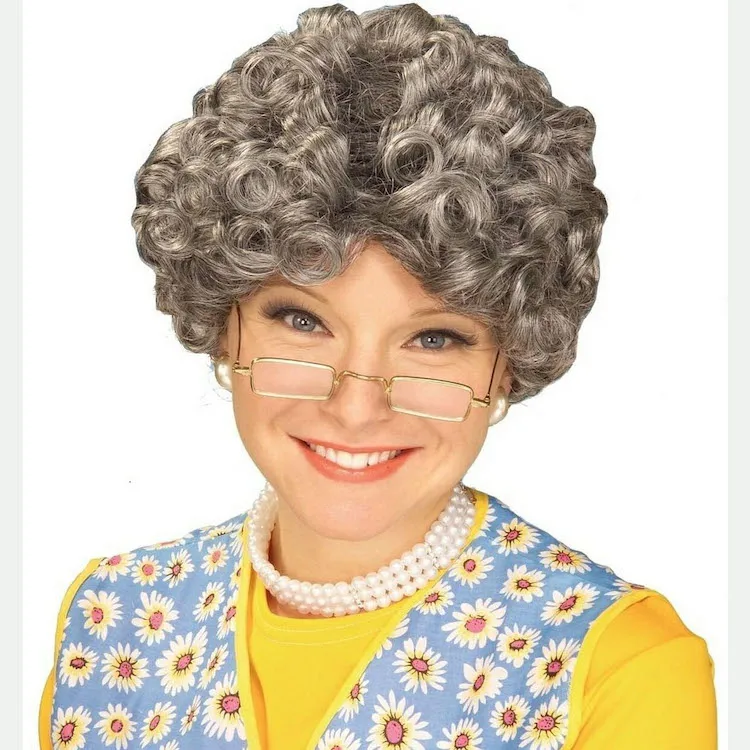 Funny Play For Party Costume Old Lady Wig Grey Granny Wig - Buy Old ...