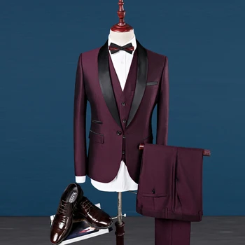 Men Suit Wedding Suits For Shawl Collar 3 Pieces Slim Fit Men Suit Wedding Suits For Shawl Collar 3 Pieces Slim Fit Burgundy Mens Royal