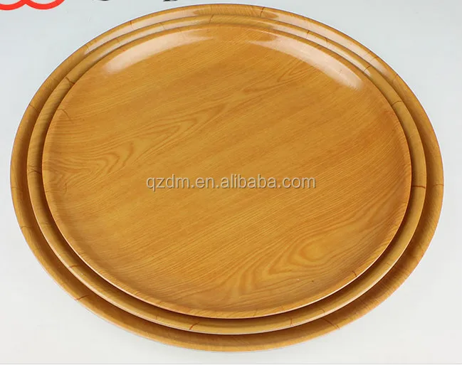 Wood grain Print Plastic round plate , melamie sound tray