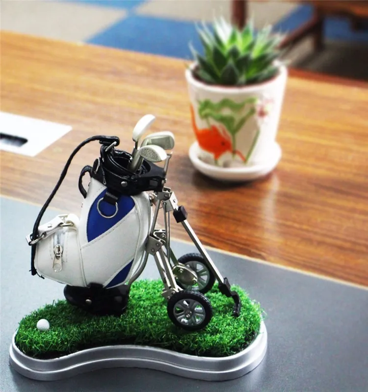 Custom Logo Printed Mini Golf Bag Cart Pens Holder With 3 Ballpoint