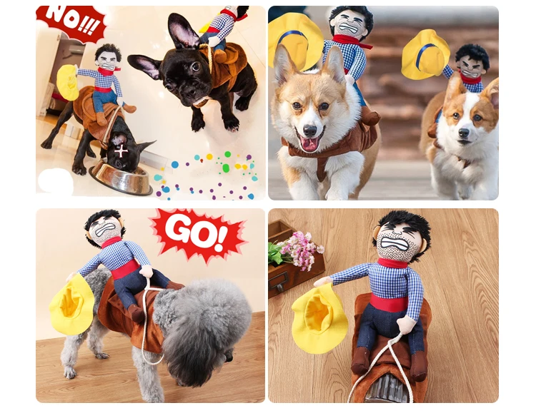 Factory Price Dog Cowboy Riding Costumes Funny Pet Dog Costumes Jacket Cloak For Halloween Cosplay