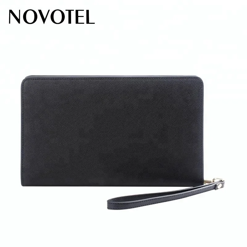 Lady office large saffiano leather black clutch bag with strap