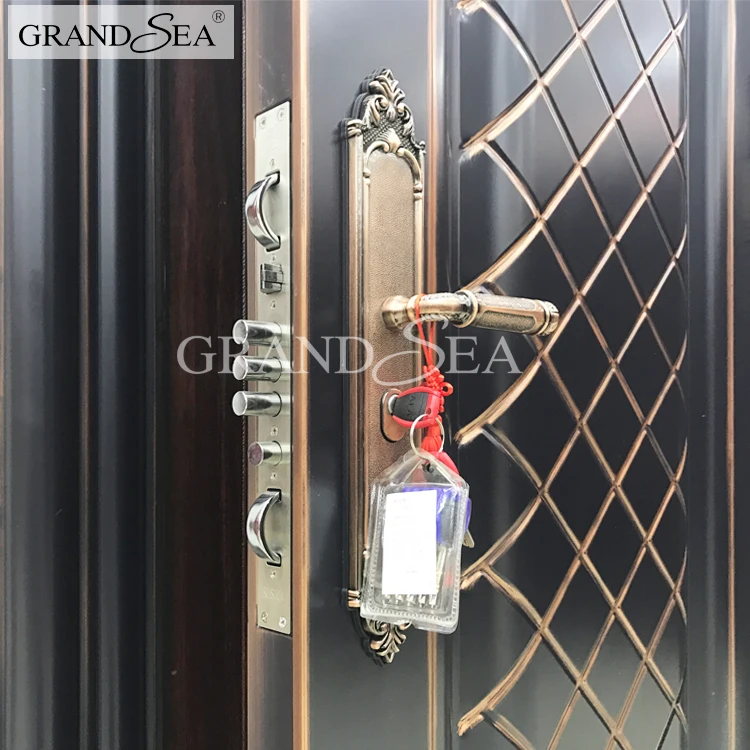 Front Low Price Metal Decorative Ghana Steel Security Door With 2 Locks