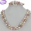 9-10mm baroque AA 925 silver double strand layer real cultured women pearl jewelry set