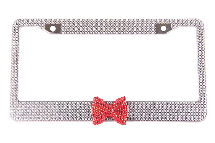 7rows Clearred Bowtie Bling Rhinestone Us Size Car License Plate Frame
